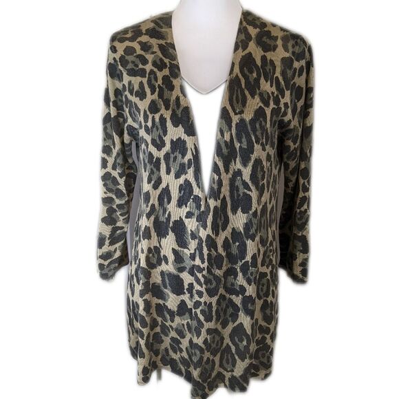 C Est. 1946 khaki green animal print open front cardigan sweater, thin knit L - Picture 1 of 6